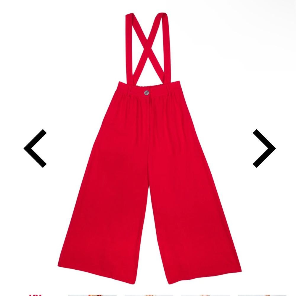 Fashion Brand Company RED SUSPENDER LINEN WIDE LEG TROUSERS
